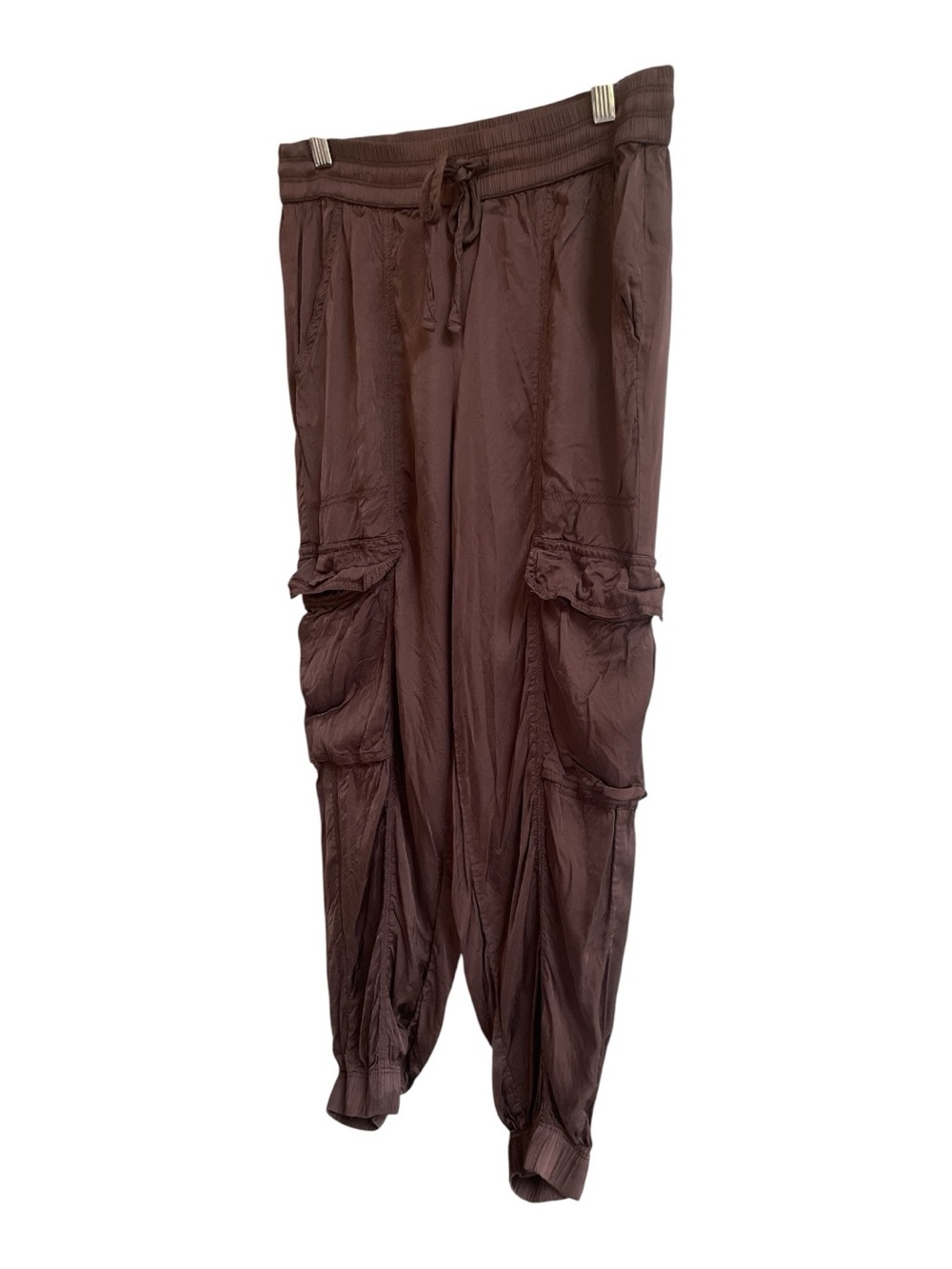 Aerie Chocolate Brown Satin Cargo Joggers Pants Drawstring Small - Picture 4 of 7